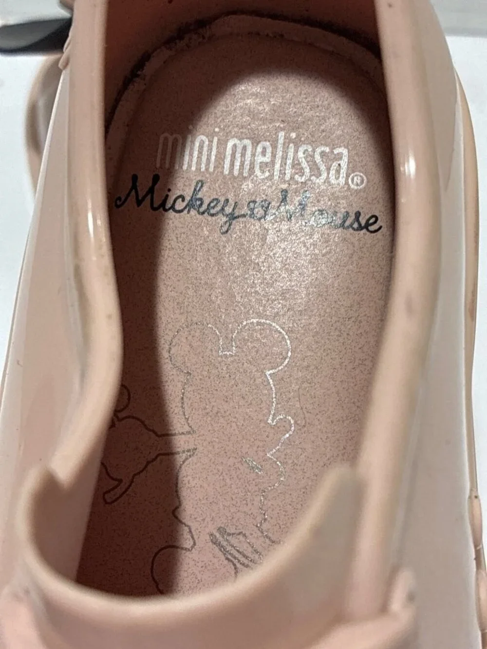 Mini Melissa Girls Disney Minnie Mouse pink slip-on flats size 9 polka dot bow